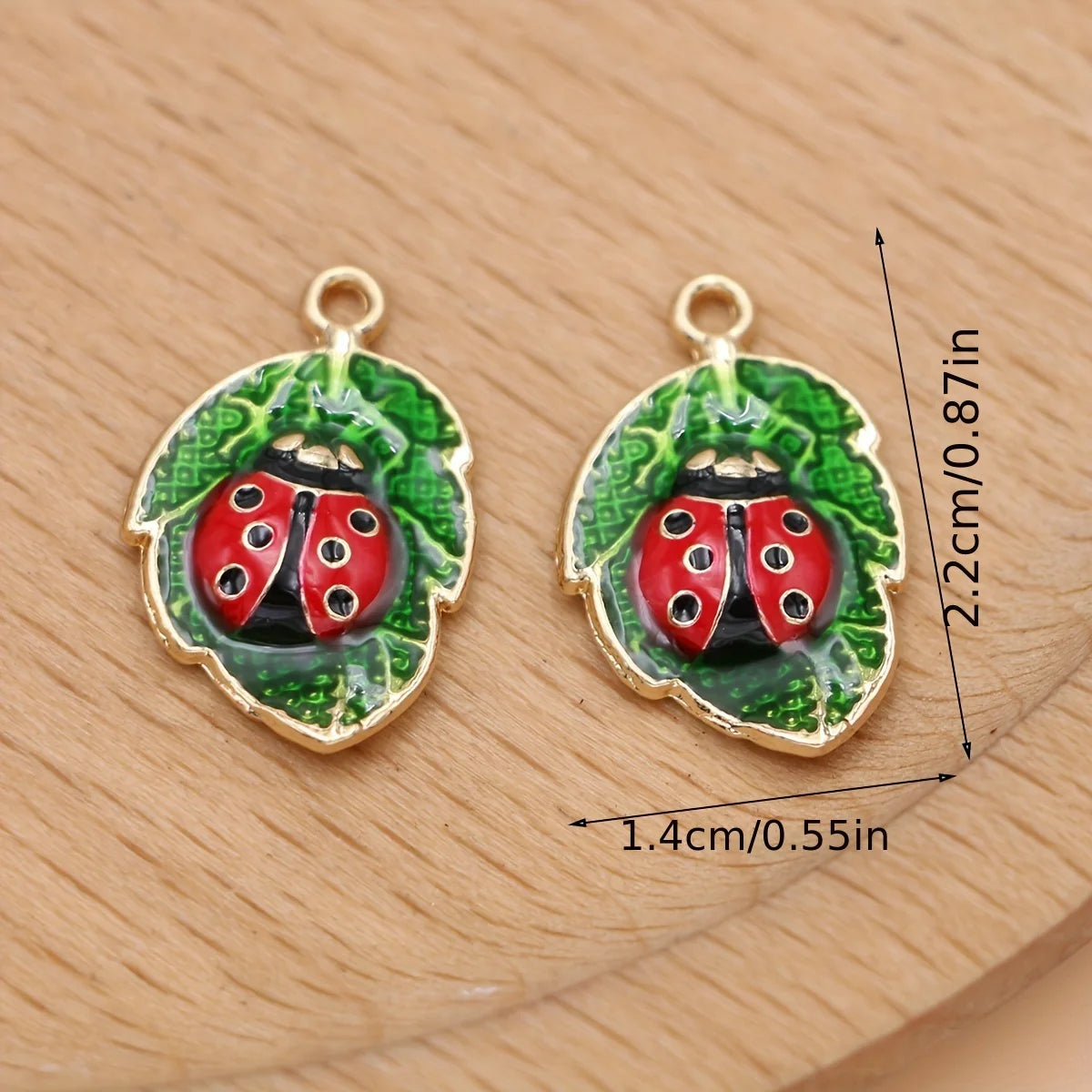 10Pcs Gold Plated Ladybug Leaf Charm fit Jewelry Making Necklace Earrings DIY Accessories
