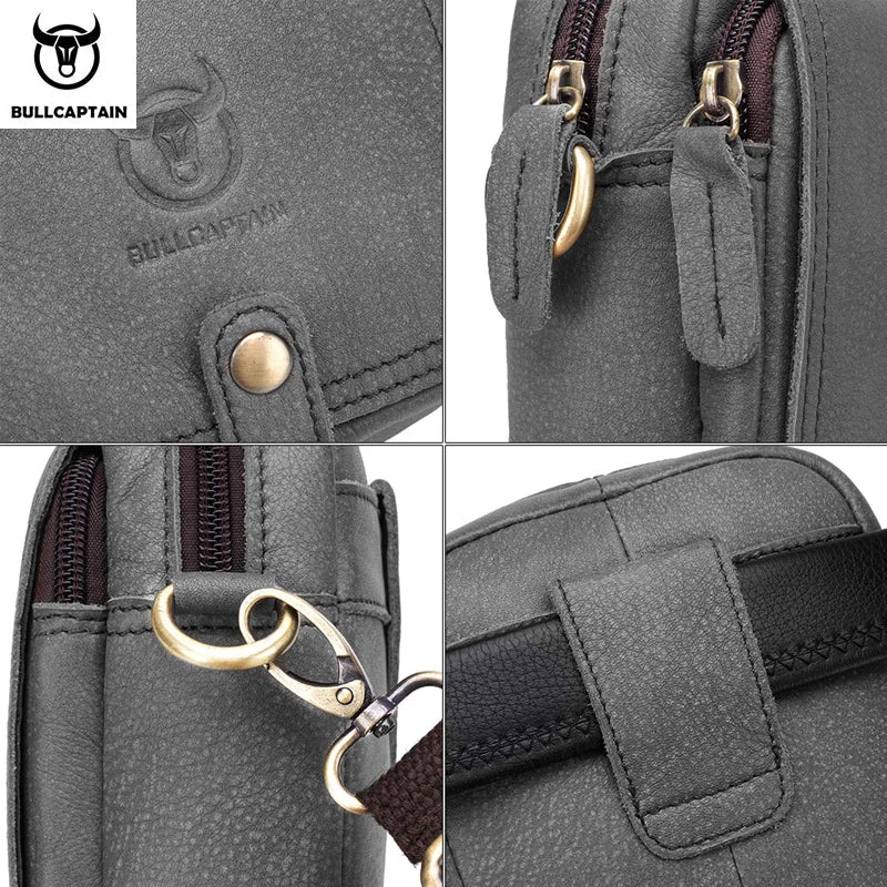 BULLCAPTAIN Casual Men's Messenger Shoulder Bags Premium YKK Smooth Zipper Pocket Leather Shoulder Bag for Men Male Belt Bag's
