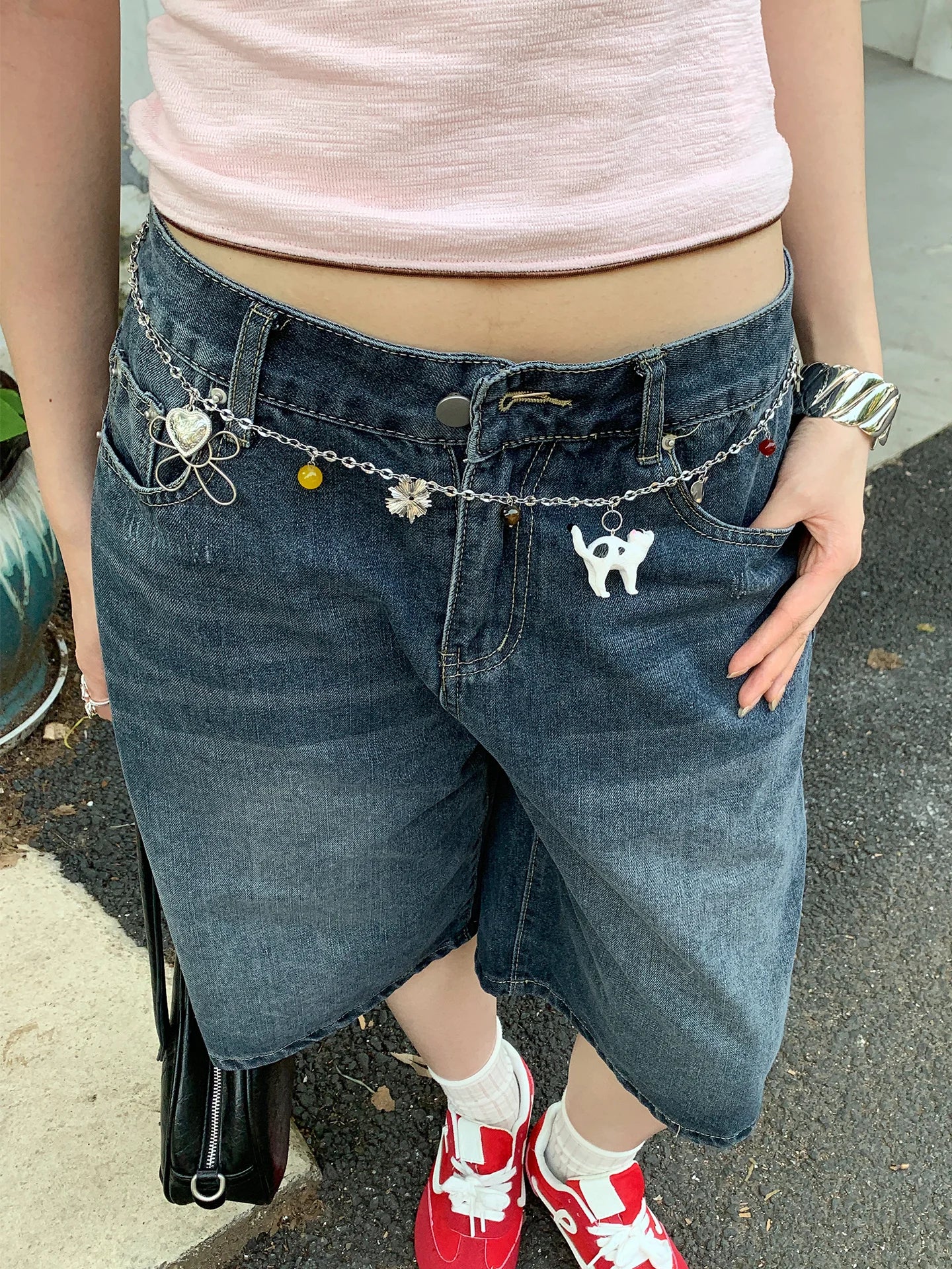 Original Design Small Cat Floral Waist Chain For Women Korean Style High-End Skirt Jeans Chain Decoration Versatile Belt
