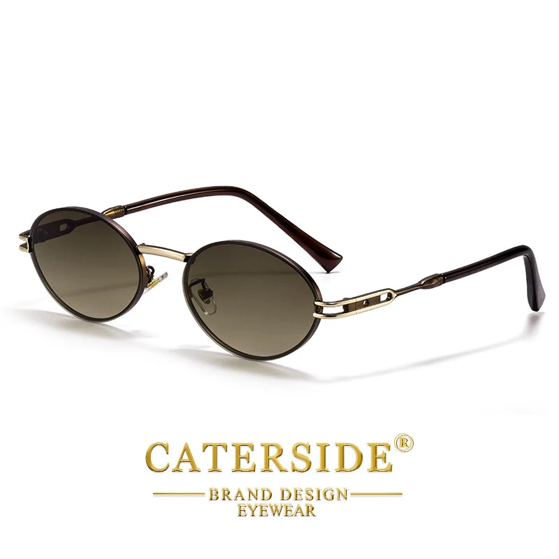 CATERSIDE Vintage Men's Oval Sunglasses Vintage Small Metal Frame Design Sun Glasses Women's Travel Party Eyewear UV400