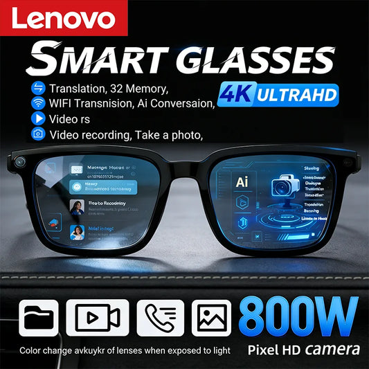 Lenovo 2026 New Smart AI Glasses 800W Shooting Camera Photo Video Voice Call Translation Waterproof Bluetooth Motorcycle Glasses