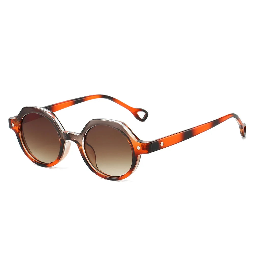 JNPCXI Retro Small Round Punk Sunglasses Women Fashion Gradient Leopard Shades UV400 Men Rivets Sun Glasses