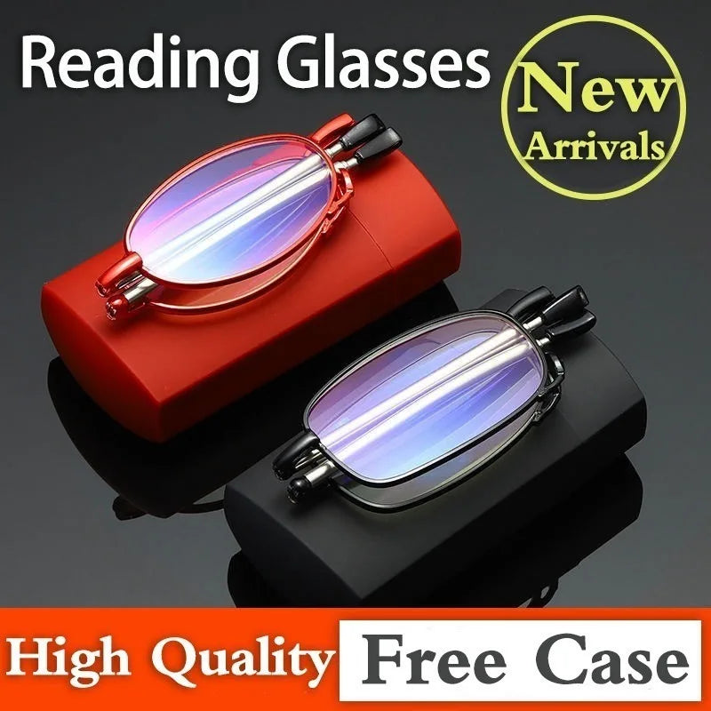 With Free Box Foldable Reading Glasses Telescopic Temple Glasses Anti-Blue Light Glasses for Men and Women