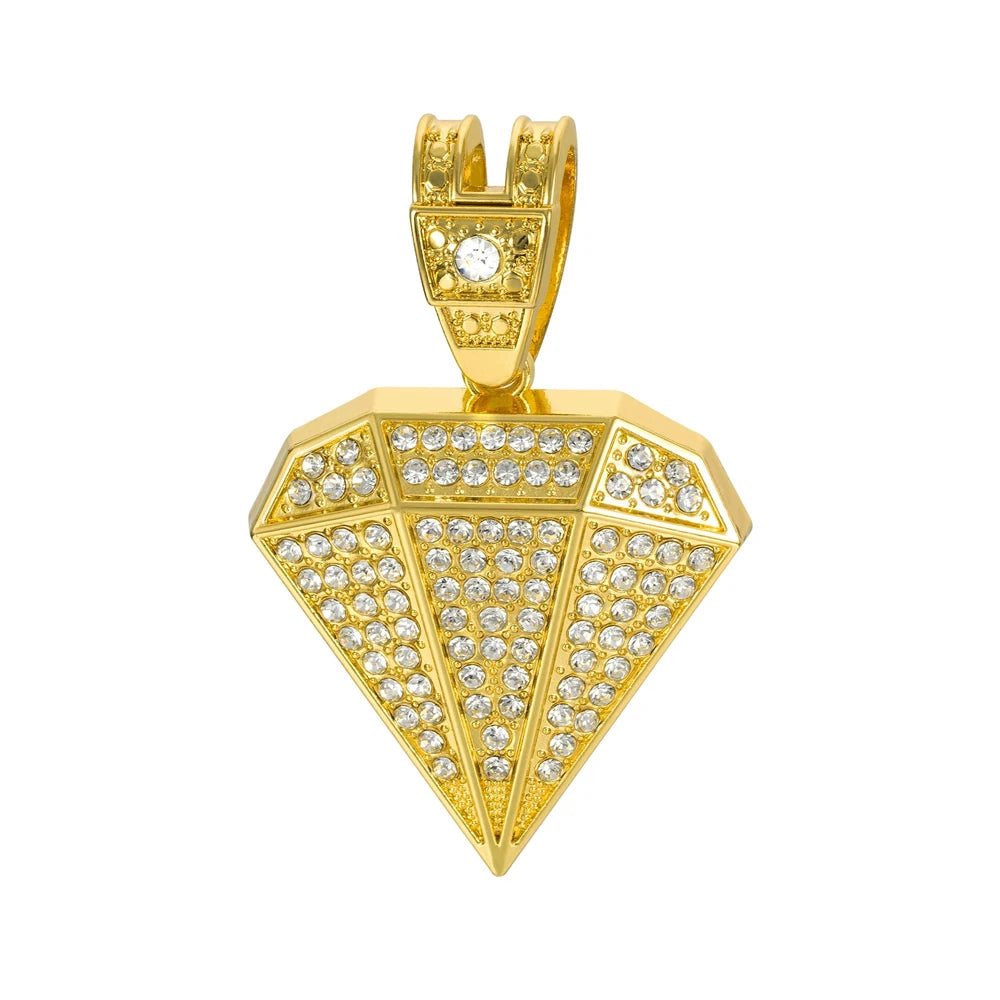 Hip Hop Tapered Pendant Necklace with 14mm Cuban Chain Diamond Shape Pendants Necklaces Fashion Charm Jewelry,For Men And Women