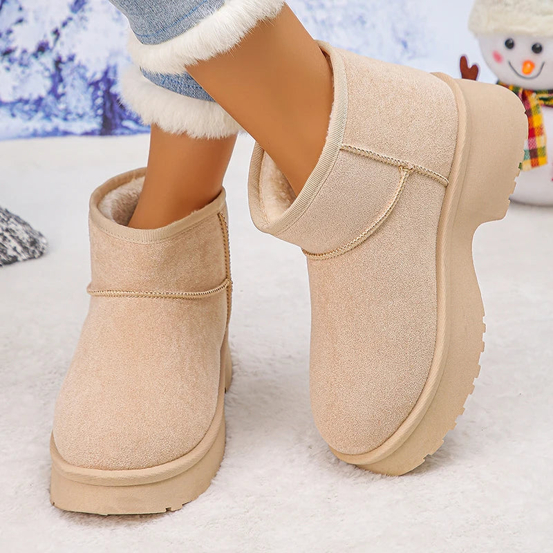 Fashion Design Thick Heels Snow Boots Women Slip On Thicken Plush Warm Winter Boots Woman Waterproof Non Slip Cotton Shoes