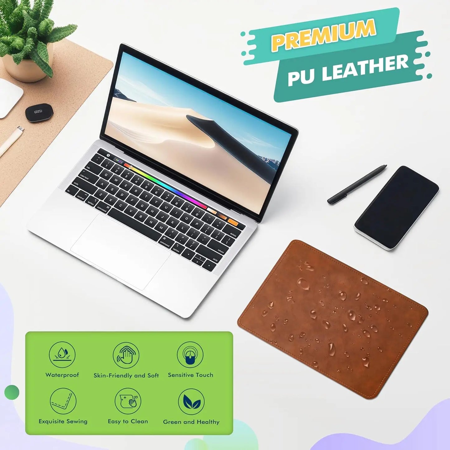 2pack Leather Mouse Pad with Stitched Edge for Laptop Computer PC Personality Desings Office Mouse Mat Pad 20X25CM