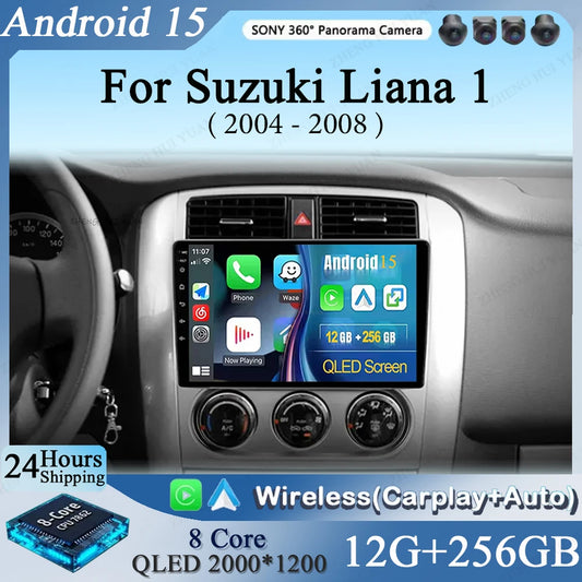 CarPlay Auto Android 15 For Suzuki Liana 1 2004 - 2008 Car Radio Multimedia navigation video DVD Autoradio Stereo 2din 4G+BT GPS