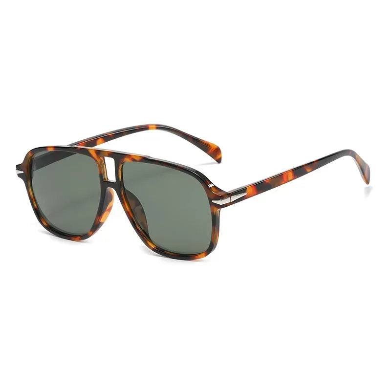 JNPCXI Retro Double Bridges Men Pilot Sunglasses UV400 Rivets Decoration Leopard Shades Women Trending Sun Glasses