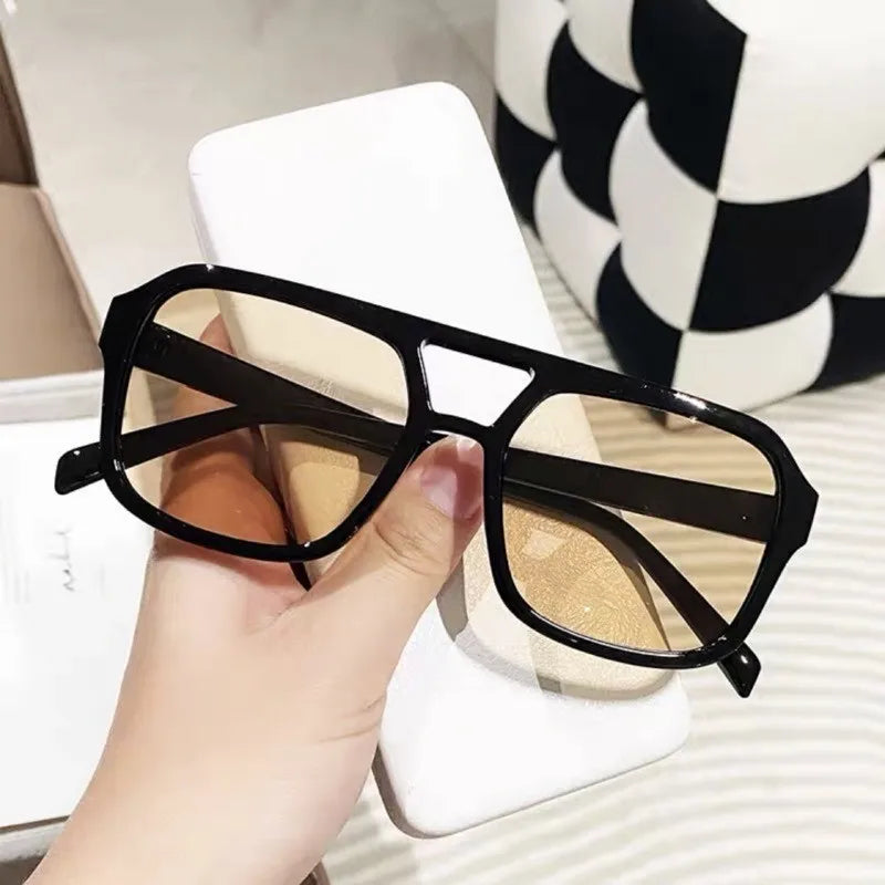 Korean Unisex Sunglasses Square Frame Driving Eyeglass Double Beam Frame Eyewear