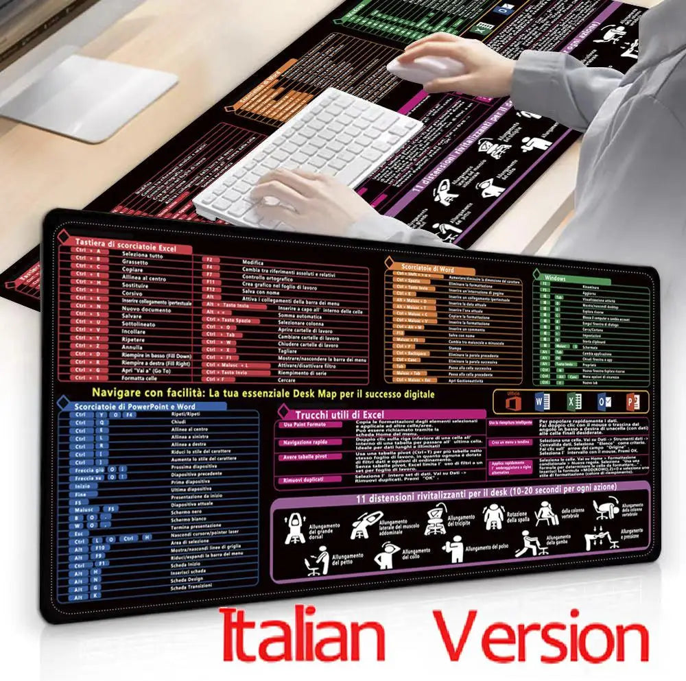 Italian Version Excel/Word/Windows/PPT Cheat Sheet Mouse pad, Computer Keyboard Pad for Office Workers Students Office Desk Mat