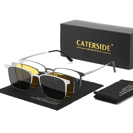 Caterside New Polarized Sunglasses Men's Metal Frame Women Sun Glasses Set Multi Lens Magnetic Suction 3-In-1 Eyewear UV400