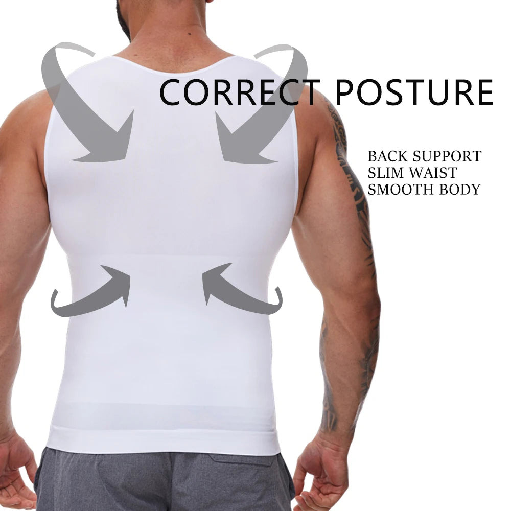 2PC Men Compression Shirt Tummy Control Slim Vest Waist Trainer Workout Top Ves