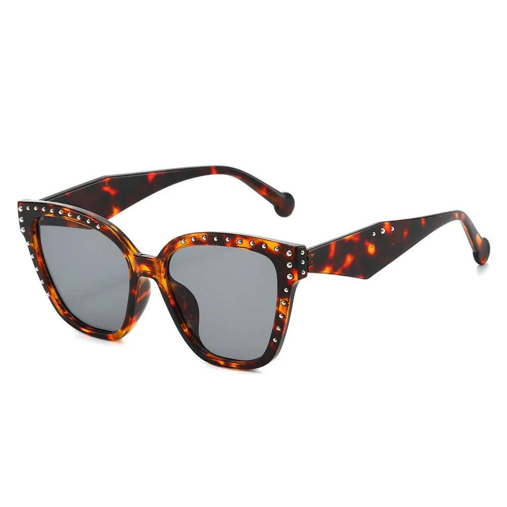 JNPCXI New Square Women Sunglasses Shades UV400 Fashion Clear Lens Frame Retro Rivet Men Leopard Green Sun Glasses