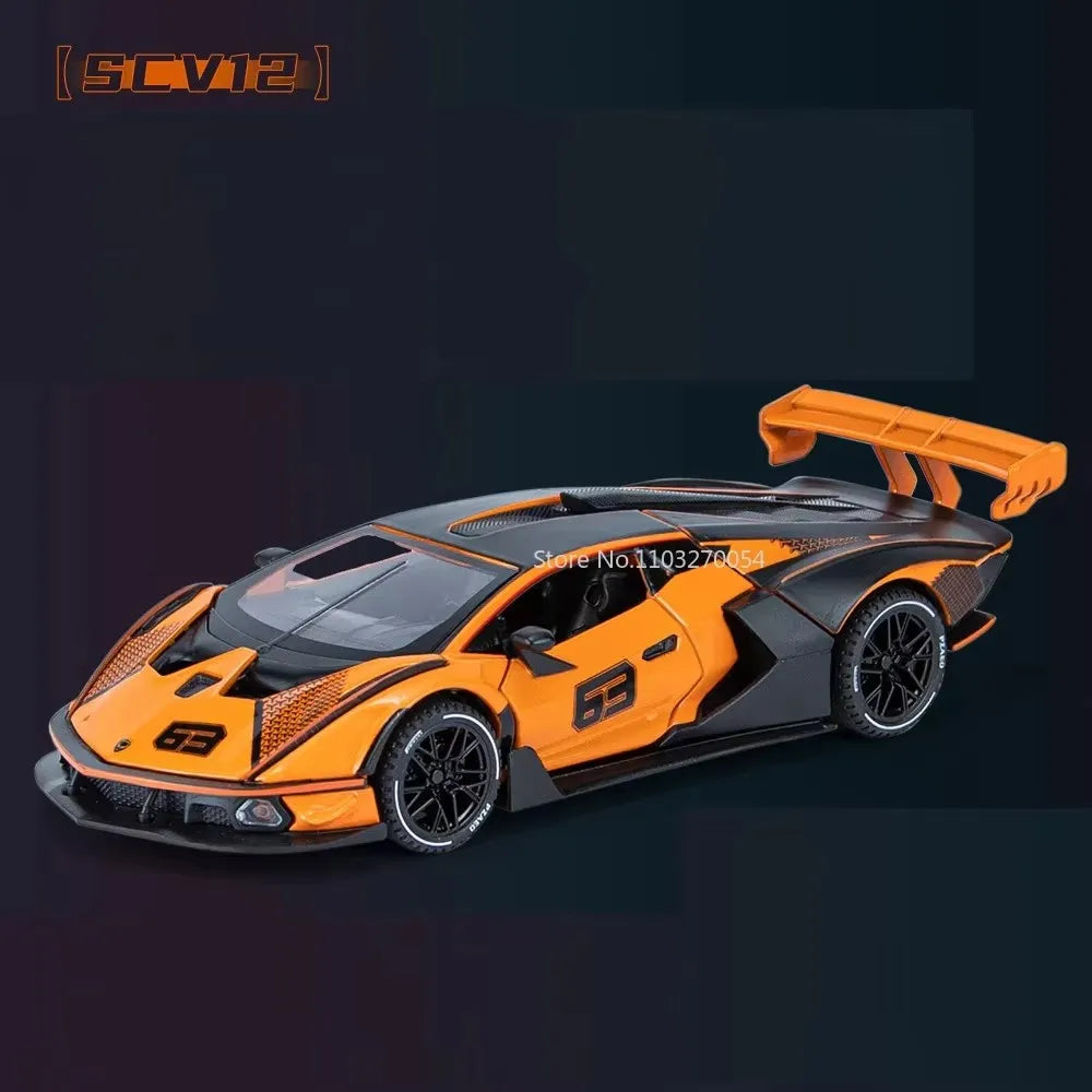 1/32 SIAN SCV12 Toys Car Model Alloy Diecast Sport Cars Metal Body Rubber Tires Doors Opened Sound Light Pull Back Gifts for Kid