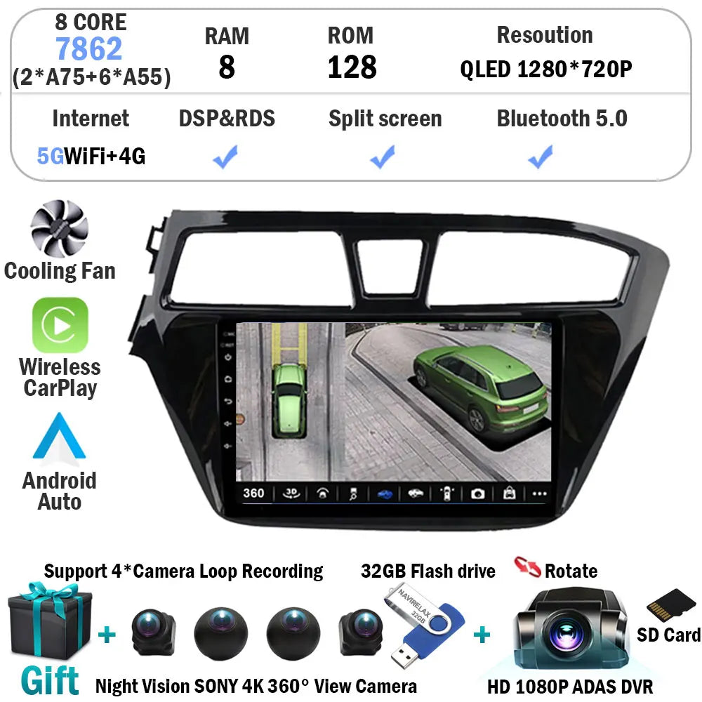 Android 15 For Hyundai I20 LHD 2015 2016 2017 2018 Car Radio Car Multimedia Player Stereo GPS Navigation WIFI 4G BT NO 2 Din DVD