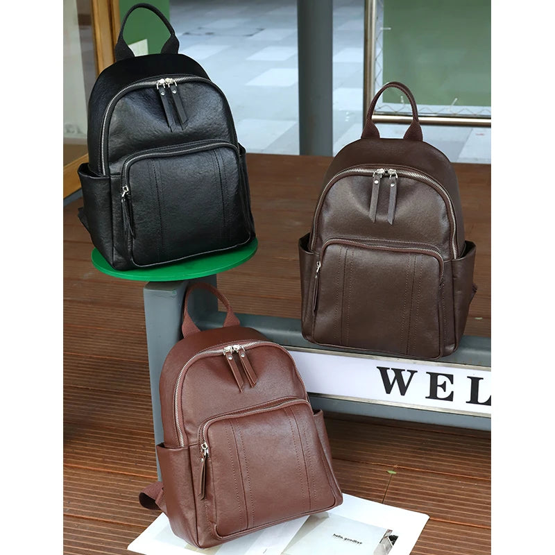 Women Cow Genuine Leather Backpacks Lady Cowhide Design Large Capacity Bags Female Retro Versatile Backpacks Ladies Fashion Bag