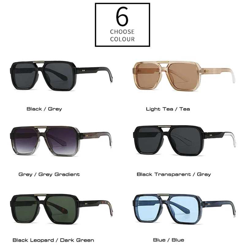 JNPCXI Fashion Double Bridges Square Sunglasses Women Retro Rivets Green Leopard Shades UV400 Men Outdoor Gradient Sun Glasses