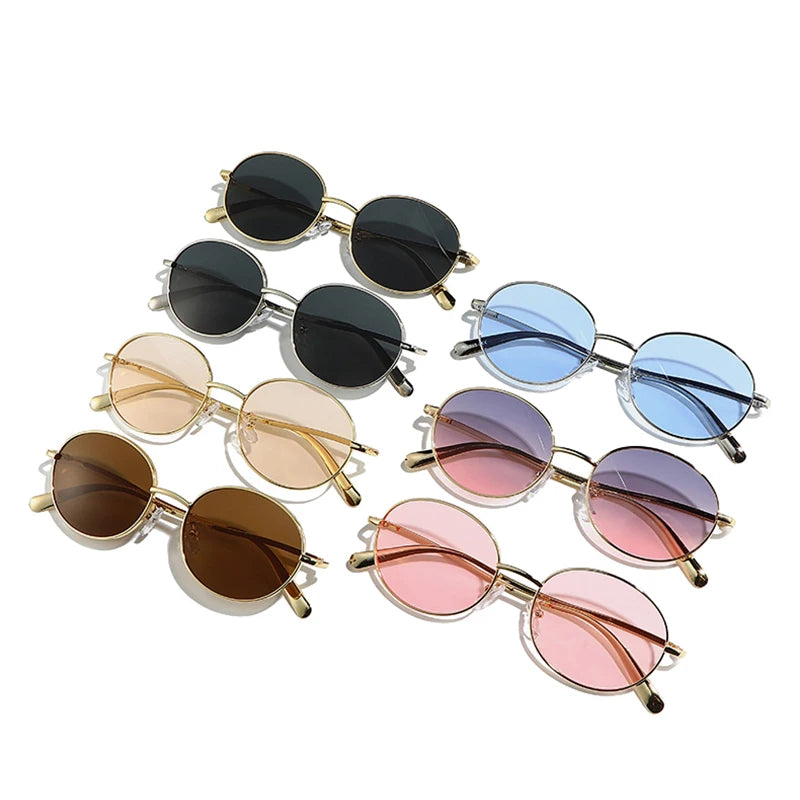 JNPCXI New Fashion Metal Round Gold Tea Sunglasses Women Shades UV400 Retro Men Punk Sun Glasses