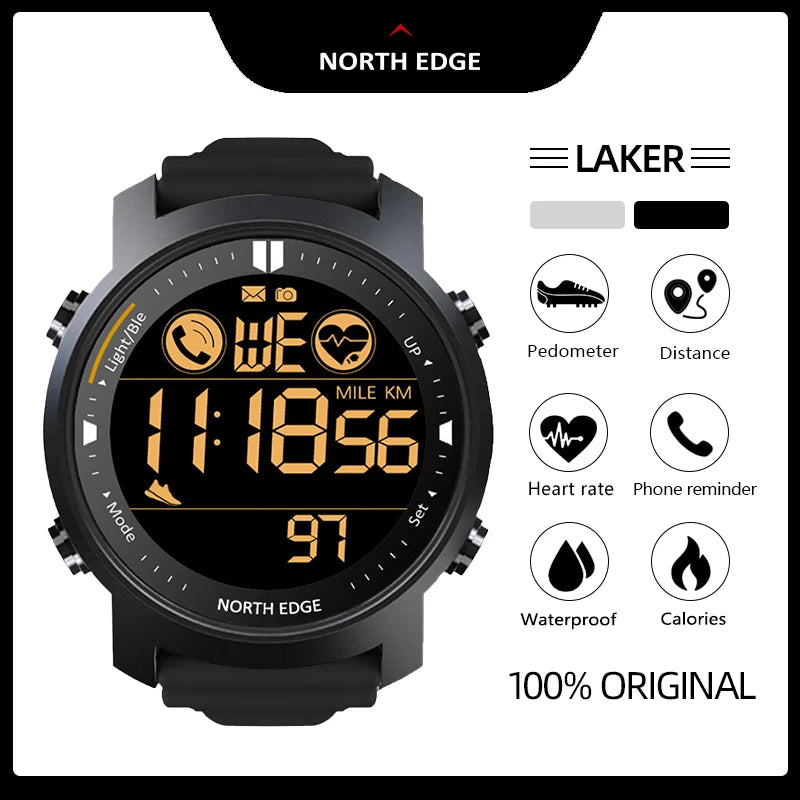 NORTH EDGE Smart Watch Heart Rate Waterproof 50M Running Pedometer iOS Android