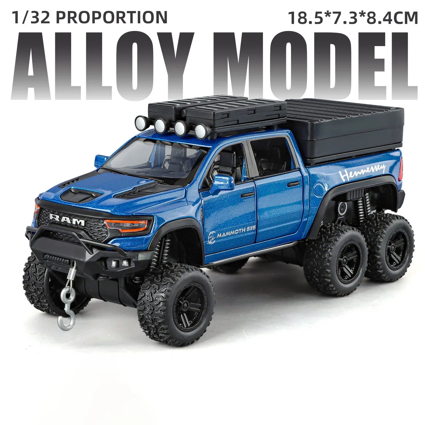 1:32 Scale Ram TRX Mammoth Pickup Car Model Diecast Alloy Toys with Sound Light Pull Back Doors Opened Camper Van Children's Toy