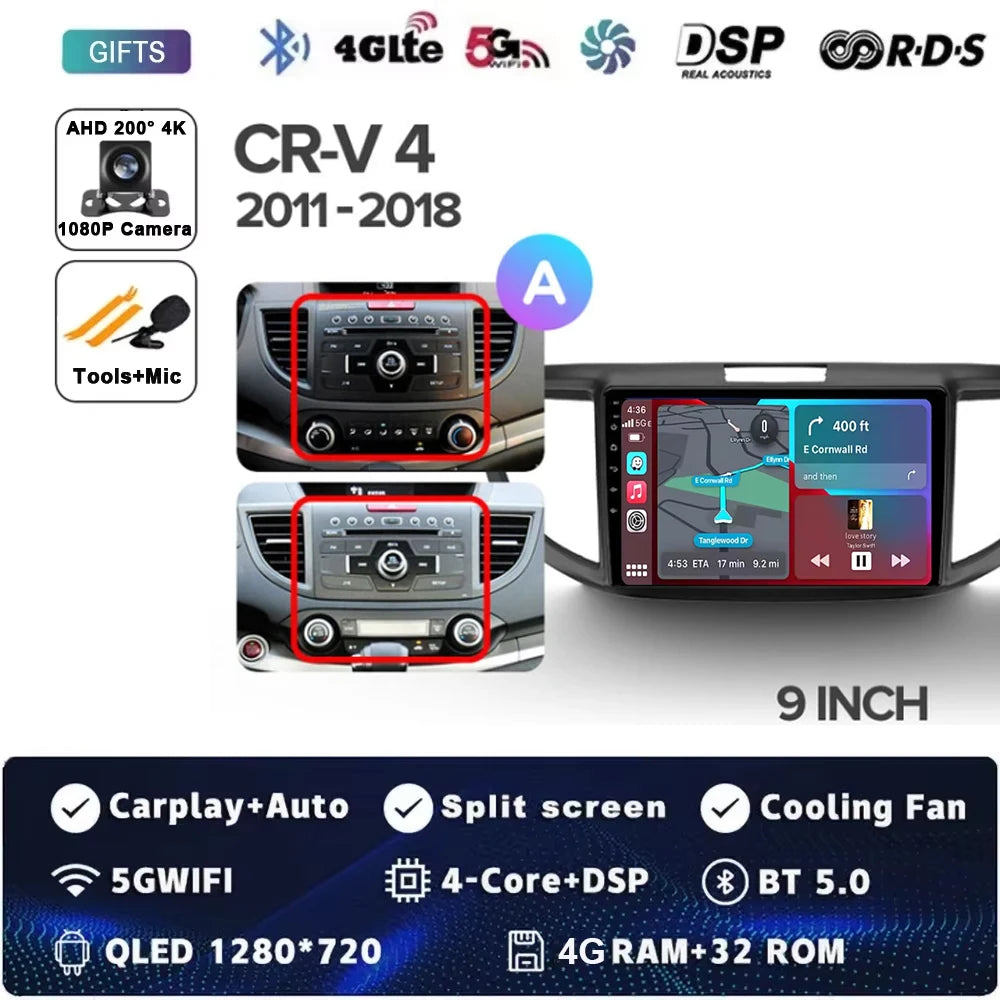 For Honda CR-V CRV 4 RM RE 2011 - 2018 Android 15 Car Radio GPS Navigation QLED Carplay Auto Multimedia Stereo Player BT