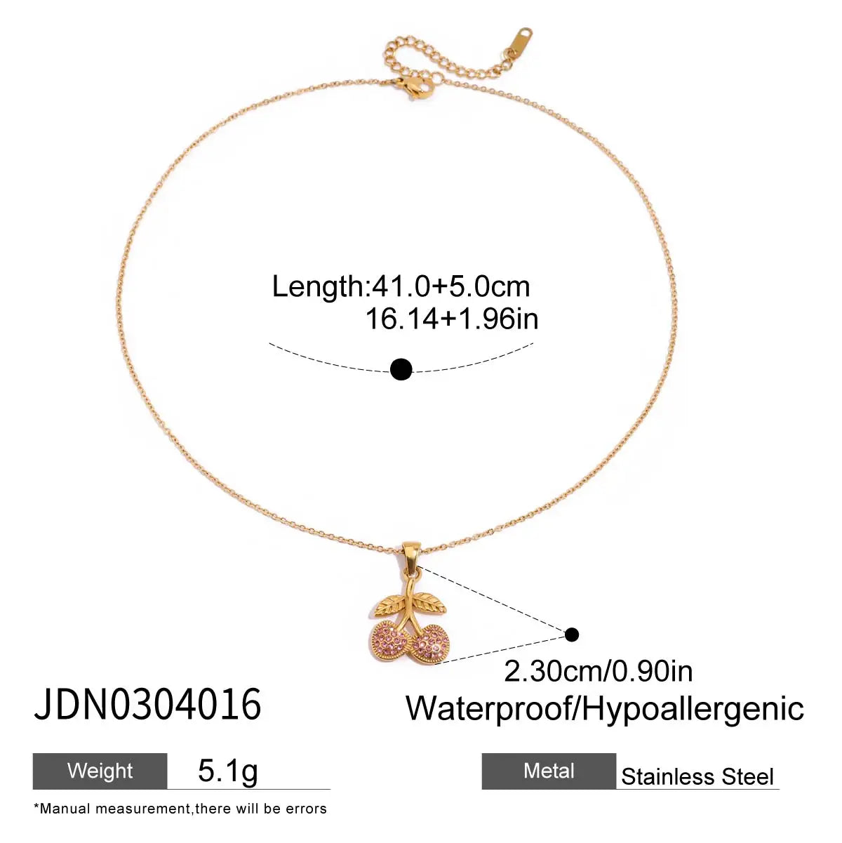 Uworld Minimalist 18K Gold Color Plated Stainless Steel Pink Zircon Cherry Pendant Necklace Chain Stackable Necklace Women's Acc