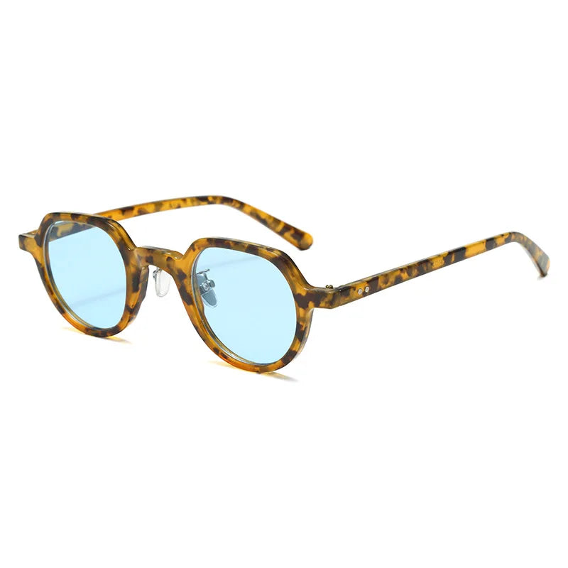 JNPCXI New Fashion Round Sunglasses Women Ocean Lens Leopard Blue Eyewear Men Trending Rivets Punk Sun Glasses