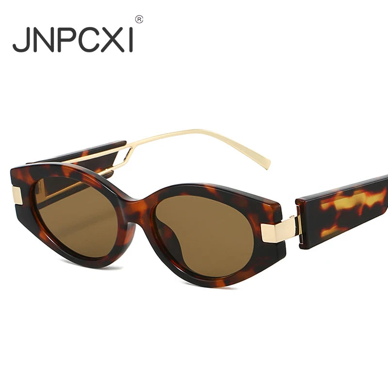 JNPCXI New Ins Popular Fashion Cat Eye Sunglasses Women Shades UV400 Retro Men Oval Lens Punk Sun Glasses