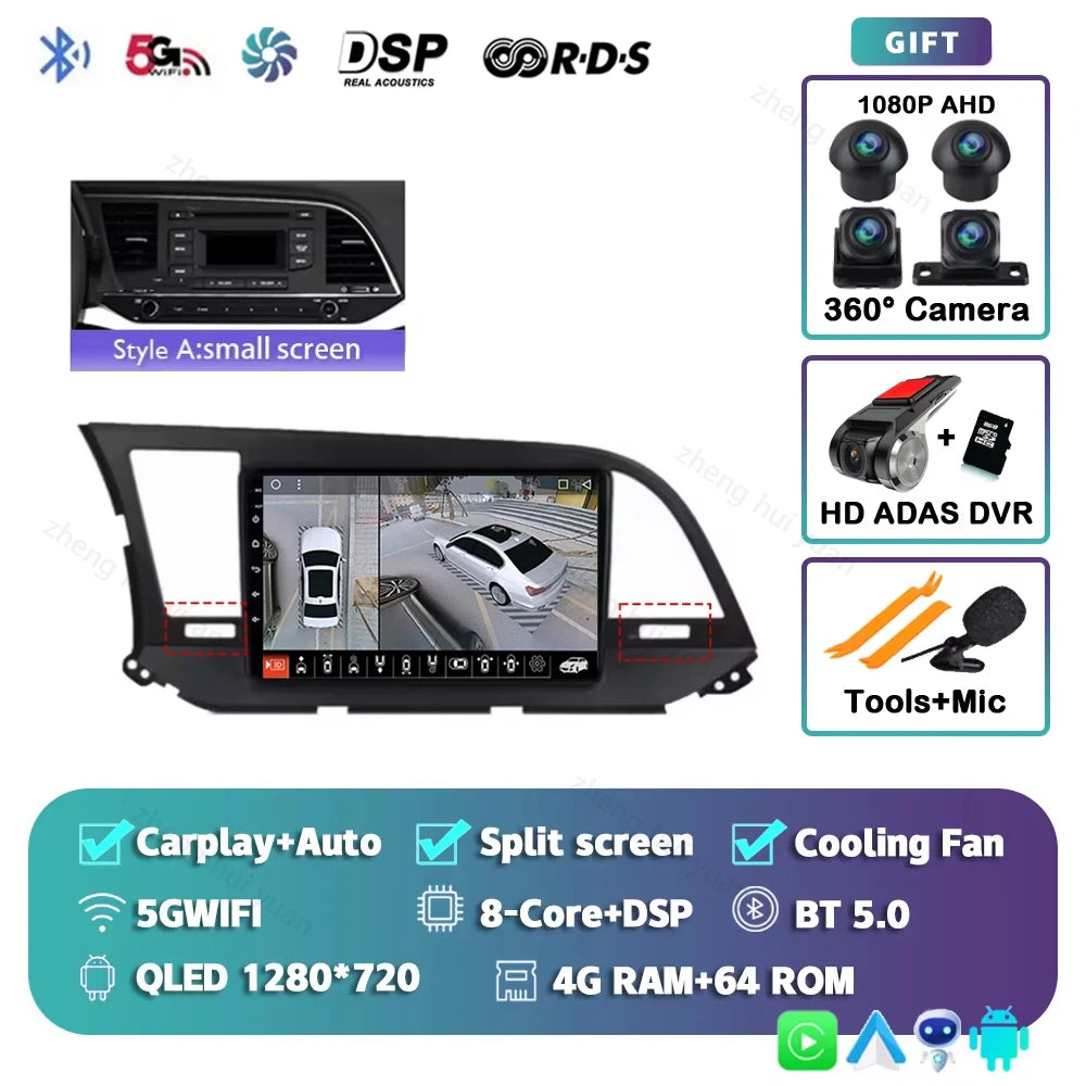 Android 16 Car Radio For Hyundai Elantra 6 2015 2016 2017 2018 Qualcomm Multimidia Video Player GPS Navigaion Split Screen DPS