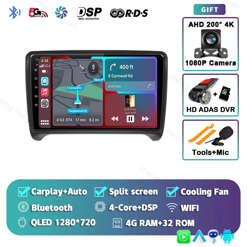 Android 15 WIFI+4G Carplay Car Radio GPS For Audi TT MK2 8J 2006 2007 2008 2009 2010 2011 2012 Car Stereo Multimedia Player DSP