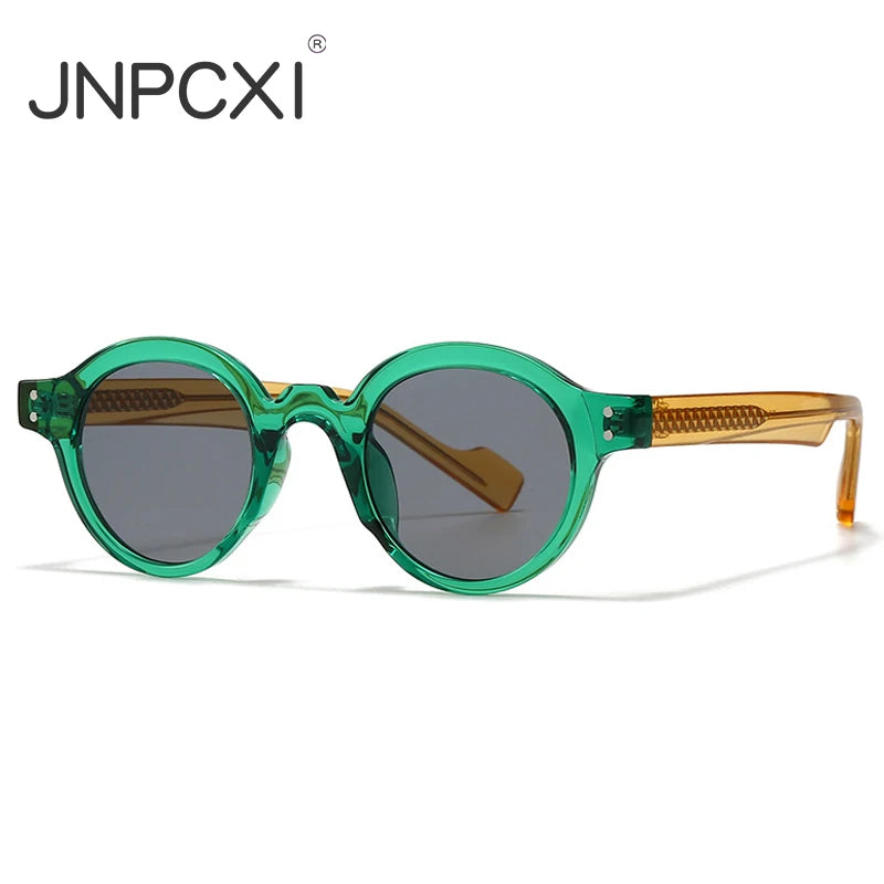 JNPCXI Retro Round Women Sunglasses Shades UV400 Fashion Punk Men Trending Green Yellow Sun Glasses