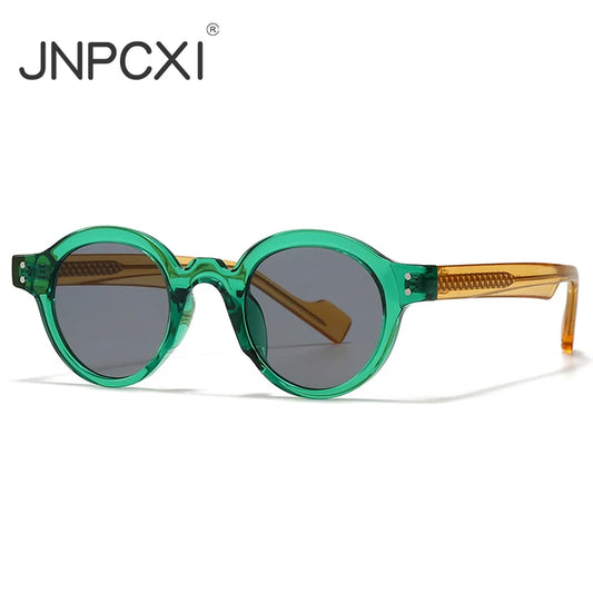 JNPCXI Retro Round Women Sunglasses Shades UV400 Fashion Punk Men Trending Green Yellow Sun Glasses