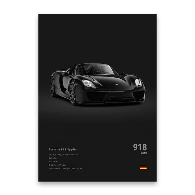 918 Porsche Spyder Print Famous Brand Cars Canvas Wall Poster Room Decor