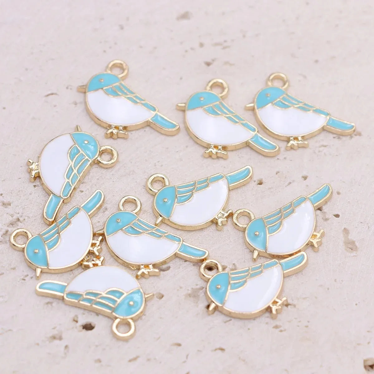 10Pcs Gold Color Enamel Blue Birds Charm Pendant Jewelry Making Earrings Bracelet Necklace Accessories DIY Craft