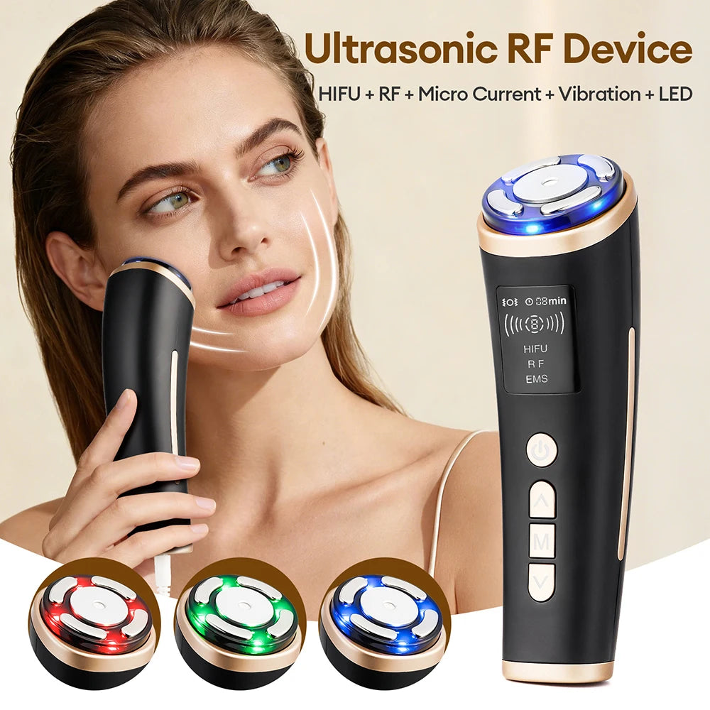 Home Use Mini HIFU Machine RF LED HIFU Ultrasonic Skin Tightening Facial Lifting Device Face Chin Neck Eye Anti Wrinkle Massager