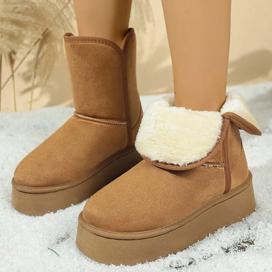 Korean Short Plush Warm Snow Boots Women 2025 Winter Slip On Faux Suede Snow Boots for Woman Non Slip Platform Booties Female