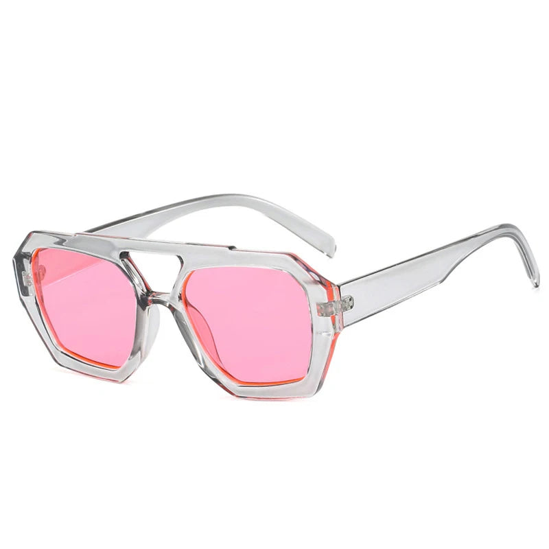 JNPCXI Vintage Square Sunglasses for Women Men Thick Frame Double Bridges Eyewear Female Fashion Polygon Sun Glasses