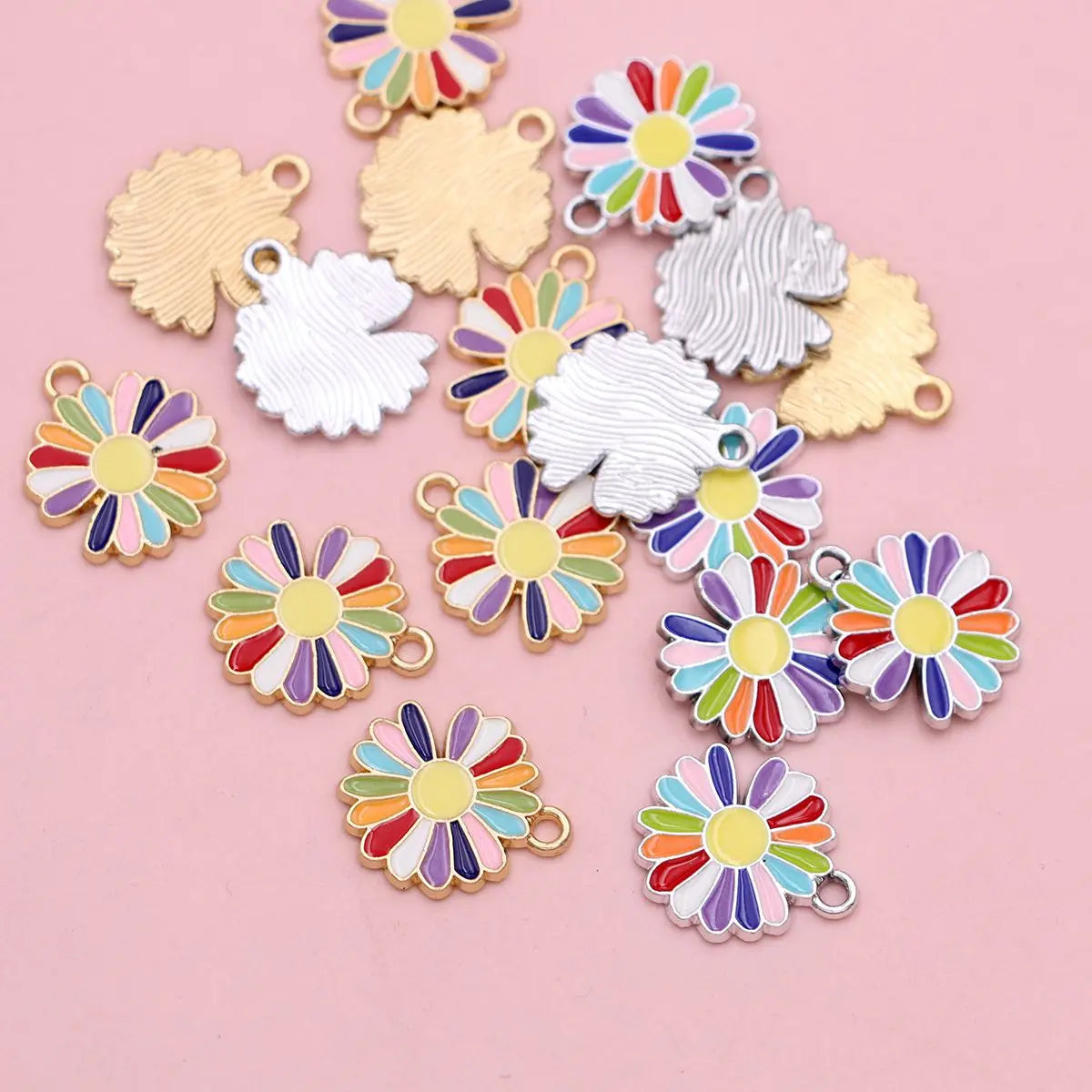 10Pcs Gold Plated Chrysanthemum Flower Charm Connectors for Making Bracelet DIY Jewelry Accessories