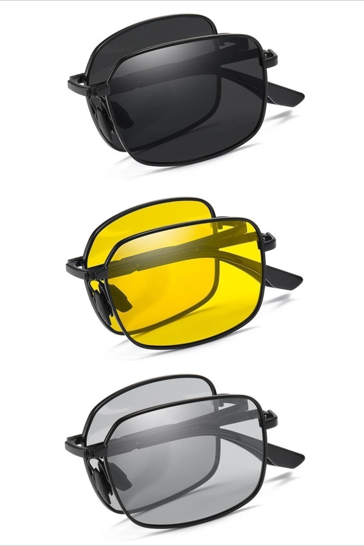2 Pcs Polarized Folding Sunglasses for Men's Driving Day and Night Dual-purpose Square Driving Color Changing Sunglasses