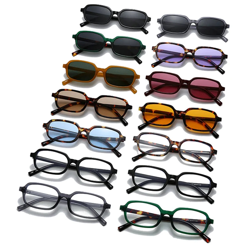 JNPCXI New Small Rectangle Sunglasses Women Fashion Leopard Champagne Color Shades UV400 Retro Men Trending Rivets Sun Glasses