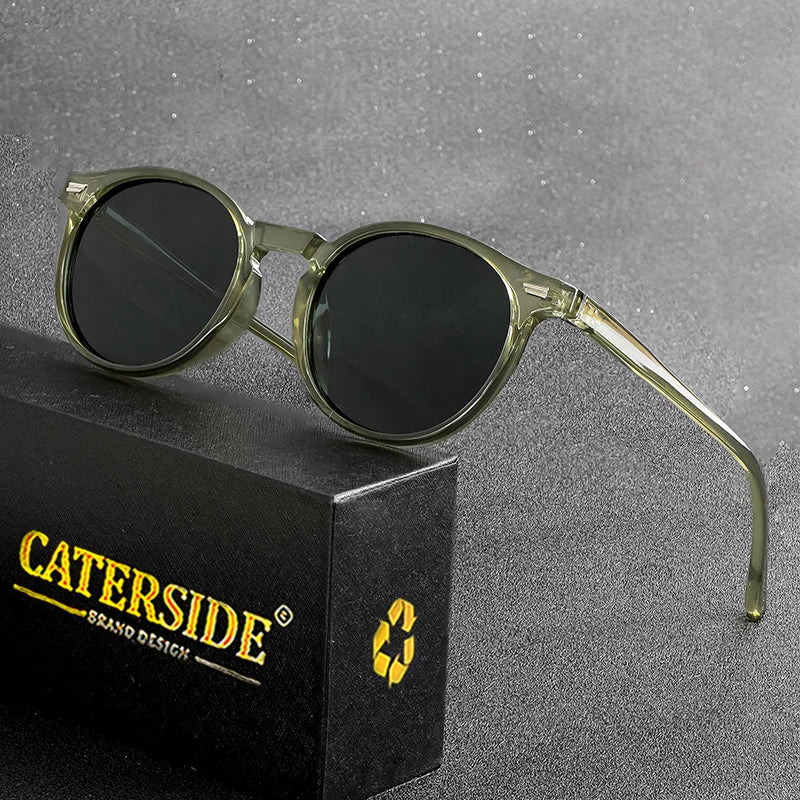 CATERSIDE Retro Polarized Sunglasses Men Round Personalized Fashion Sun Glasses Women Outdoor Driving Beach Sports Eyewear UV400