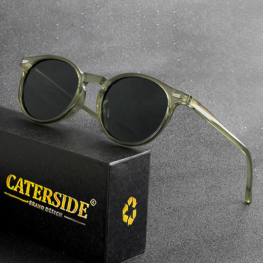 CATERSIDE Retro Polarized Round Sunglasses Men TR90 / Acetate Vintage Sun Glasses Women Punk Driving Travel Lunette De Soleil