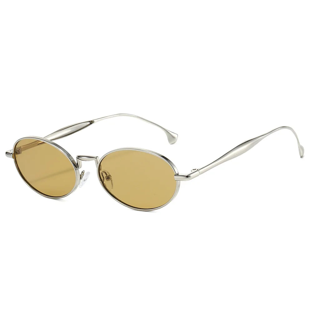 JNPCXI New Vintage Metal Small Oval Punk Women Sunglasses Fashion Silver Red Men Gradient Shades UV400
