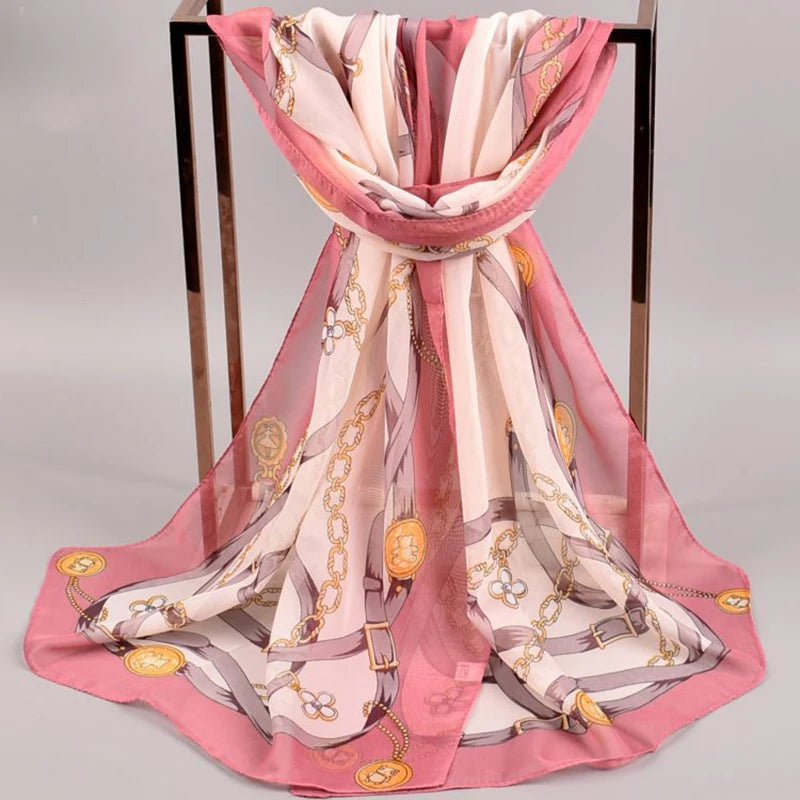 Summer New Dual Color Chain Chiffon Printed Long Scarves Wholesale Yiwu Women's Scarves Cross Border Source