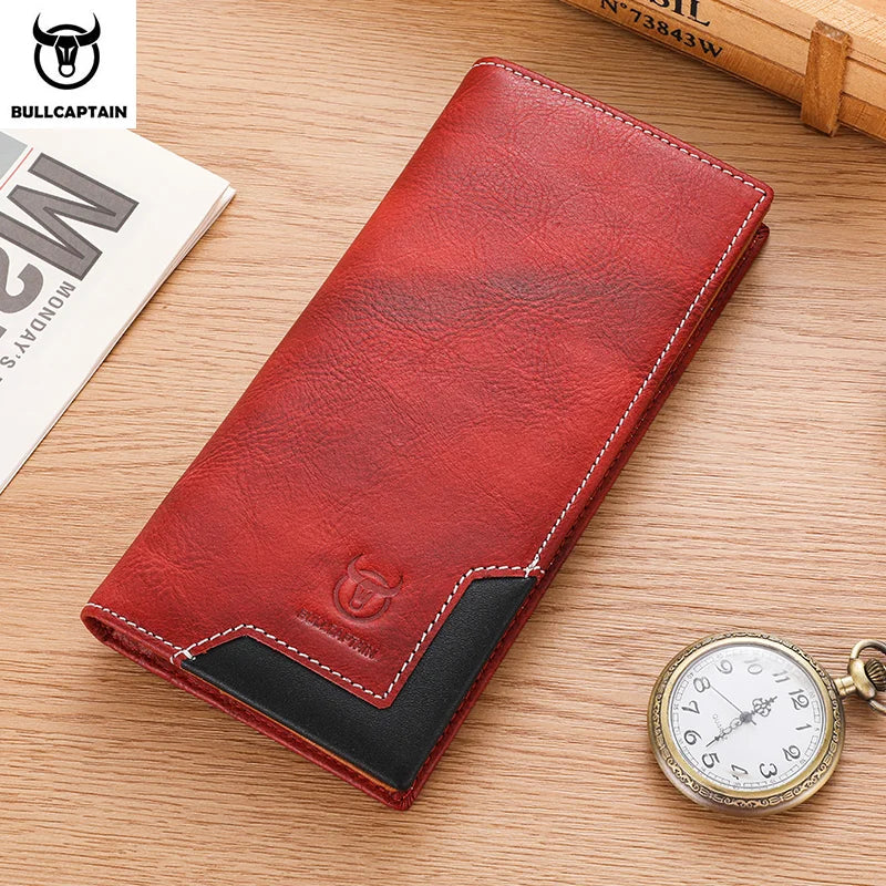 BULLCAPTAIN Genuine Leather Men's Long Handbag RFID Function Credit Card Holder Card Bag Leather Currency Multifunctional Wallet