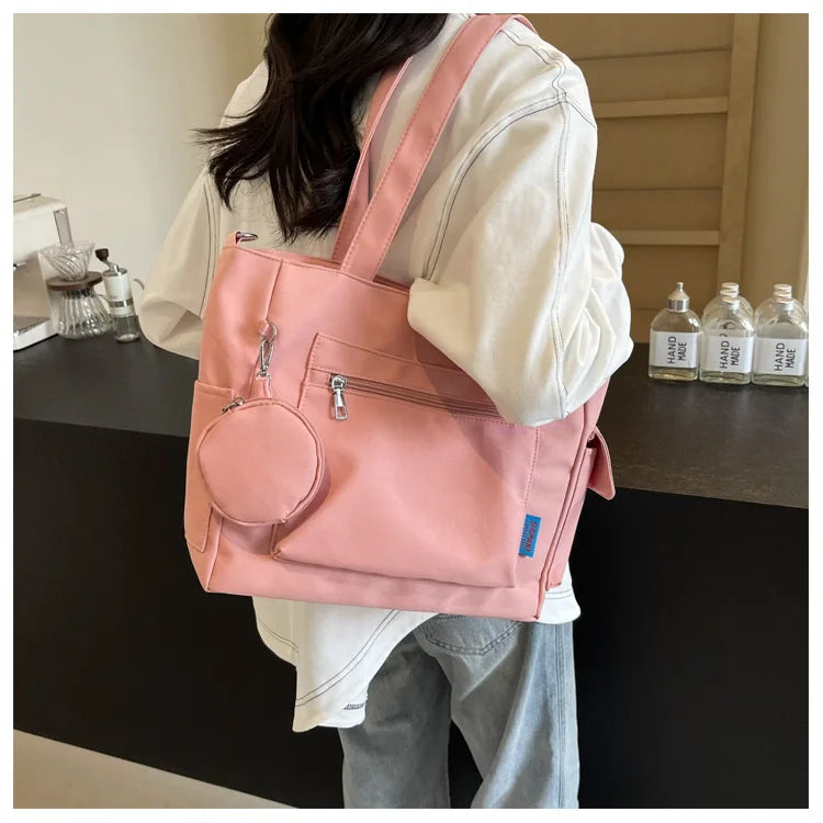 Large Capacity Unisex Tote Bag with Coin Purse, College Style Middle School Student Schoolbag Casual Bag Crossbody Shoulder Bag