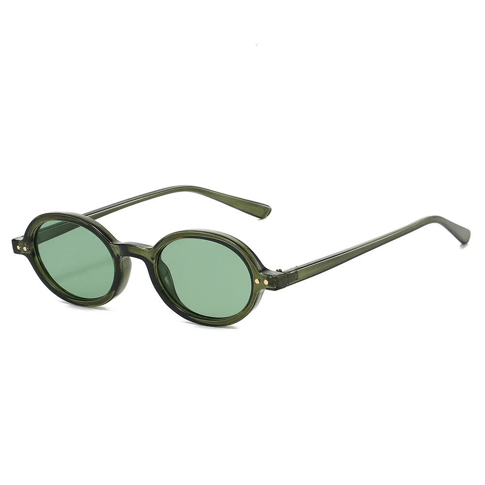 JNPCXI New Fashion Small Oval Sunglasses Women Vintage Rivets Punk Orange Tea Shades UV400 Men Sun Glasses