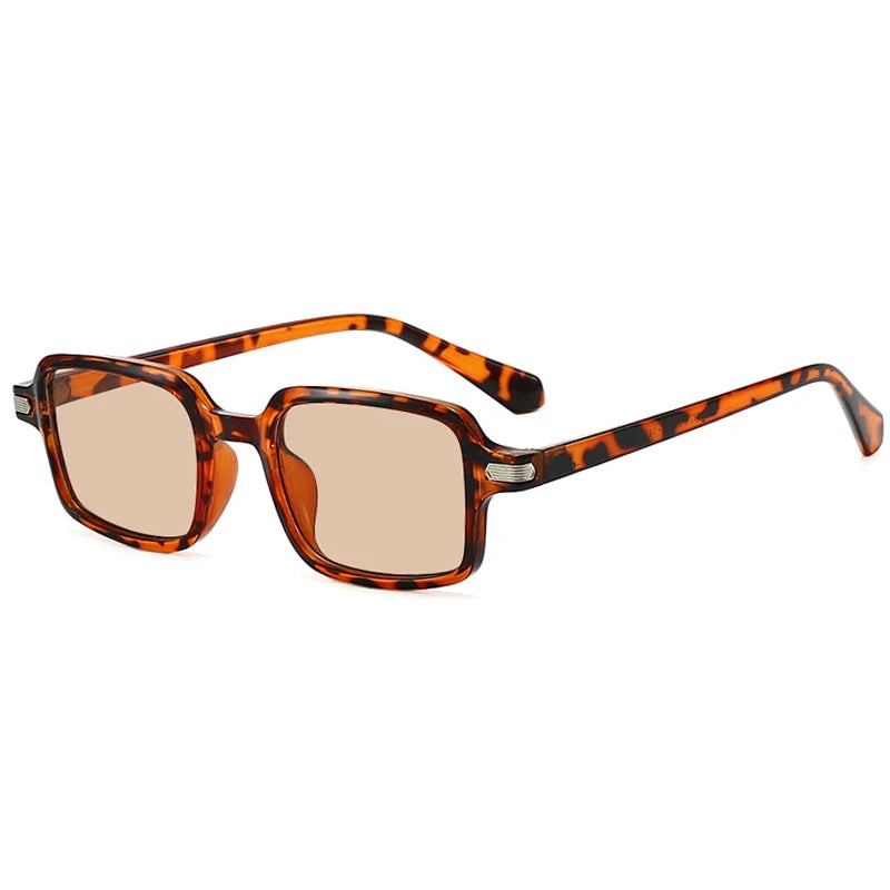 JNPCXI New Fashion Rectangle Women Sunglasses Clear Green Ocean Gradient Lens Shades UV400 Men Rivets Sun Glasses Metal Hinge