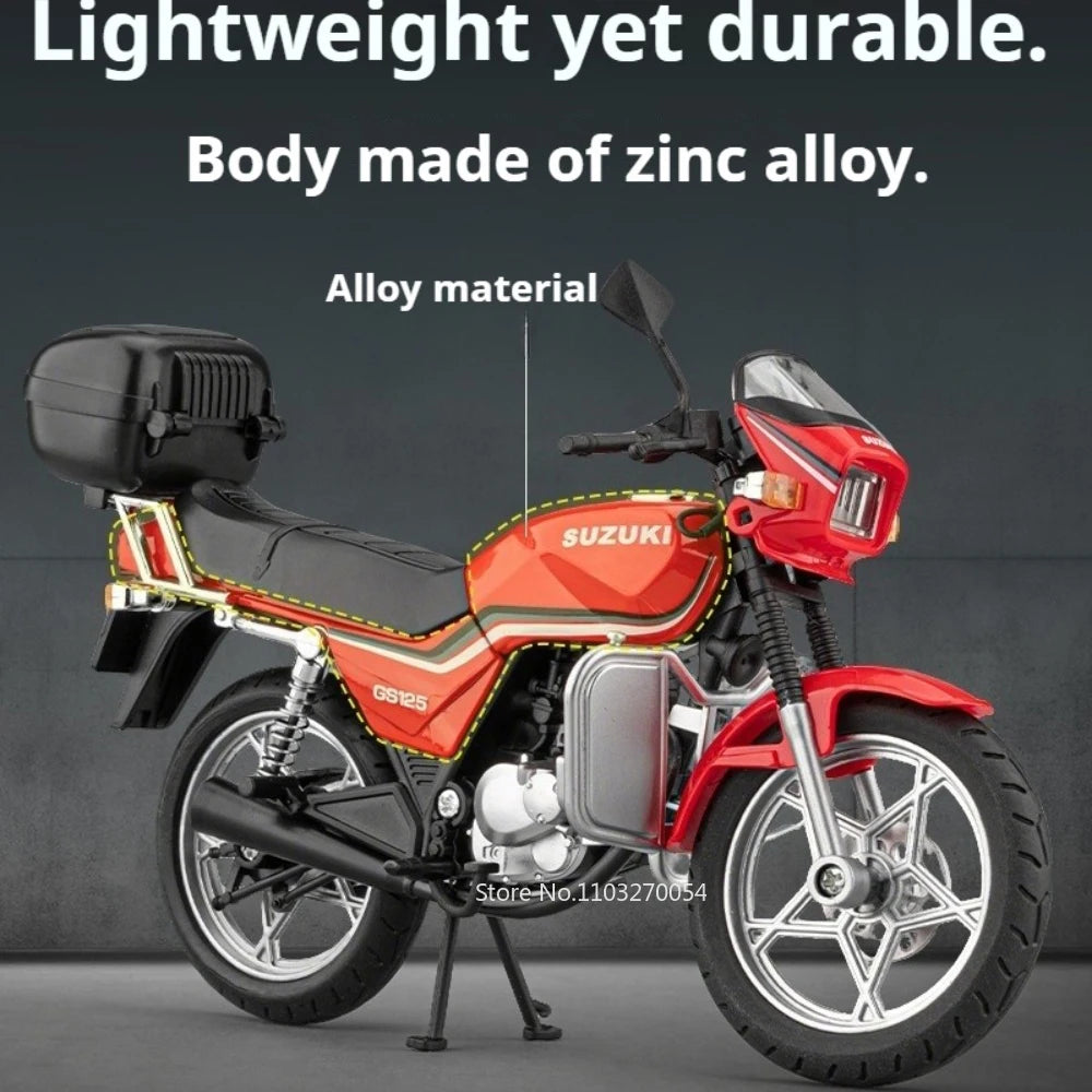 1:12 SUZUKI GS125 Hayabusa Miniature Motorcycle Diecast Alloy Model Toys Car Front Wheel Steering Motorbike Boy's Birthday Gifts