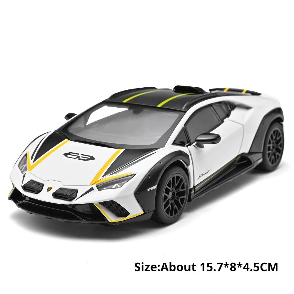 1:32 Huracán SVJ63 Alloy Sportscar Toys Diecast Model Rubber Tires Doors Opened Pull Back Miniature Vehices for Boy Fashion Gift
